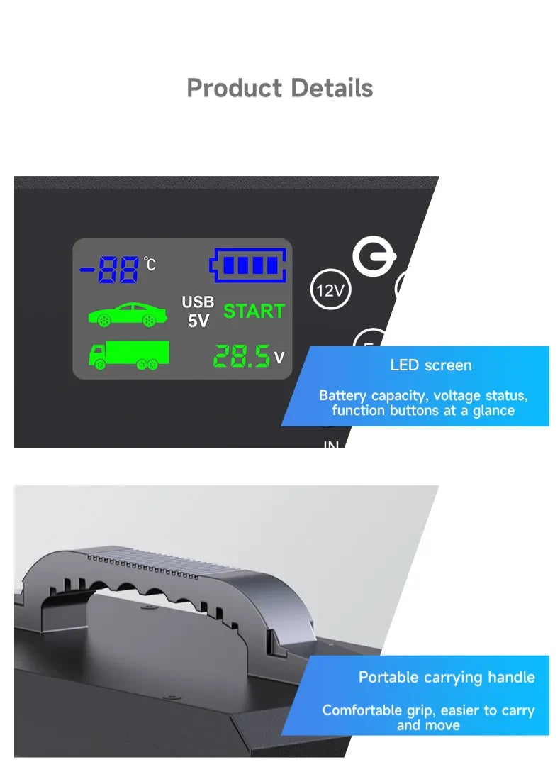 6000A Car Jump Starter Power Bank 28000mAh | Portable Emergency Booster for 12V 24V Gasoline and Diesel Vehicles