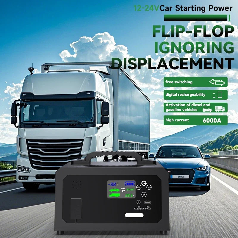 6000A Car Jump Starter Power Bank 28000mAh | Portable Emergency Booster for 12V 24V Gasoline and Diesel Vehicles
